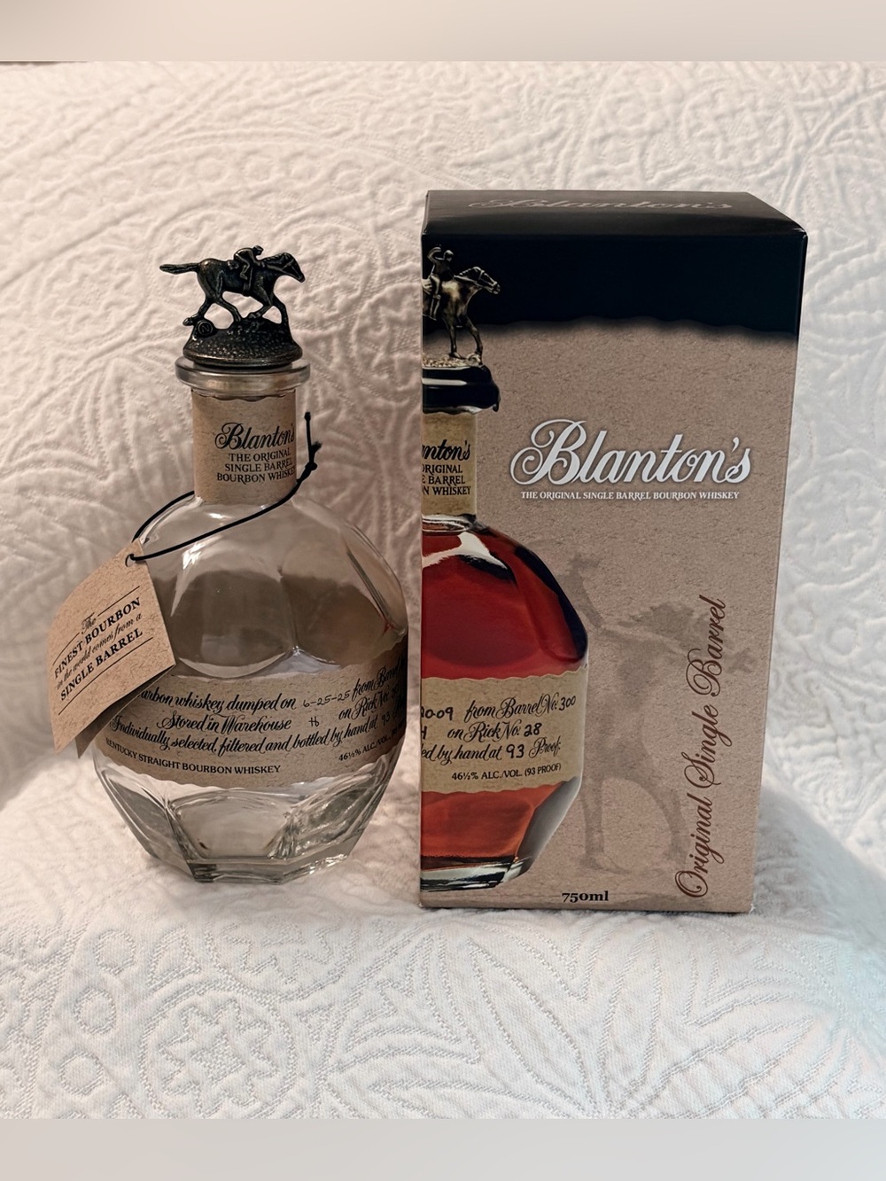 Blanton’s Original Single Barrel Bourbon Whiskey Bottle with “N”Topper